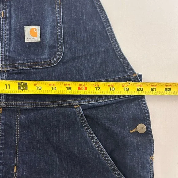 Carhartt Bib Overalls Womens 12/14 Short Dark Wash Denim Rugged Flex Double Knee - Picture 8 of 11